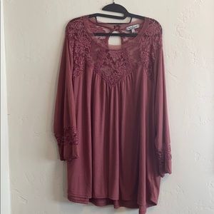 Lace topped blouse - mauve - 3X